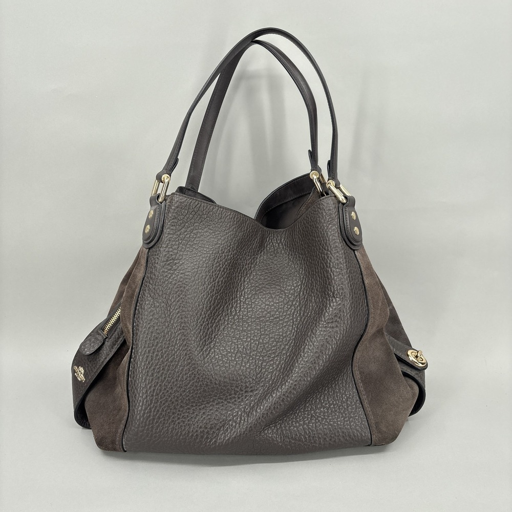 Coach Shoulder Bag Womens Large Brown Leather Suede Zip Top Hobo Gold Hardware